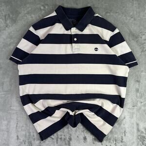 Timberland Millers River Blue/White Striped Logo Embroidered Polo Shirt Size L
